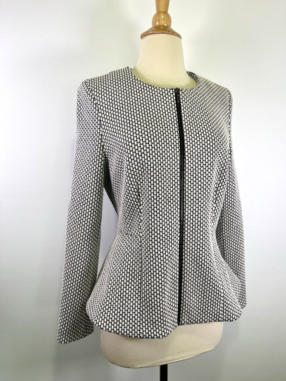 Montego Black White Peplum Blazer Jacket Women’s EU 40 US 8 10 Corporate Office
